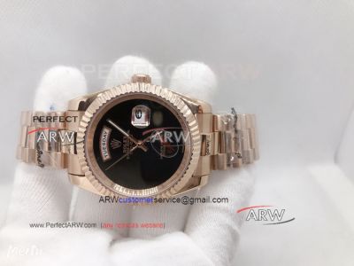 Fake Rolex Day Date Black Onyx Dial Rose Gold Rolex President Watch 40mm